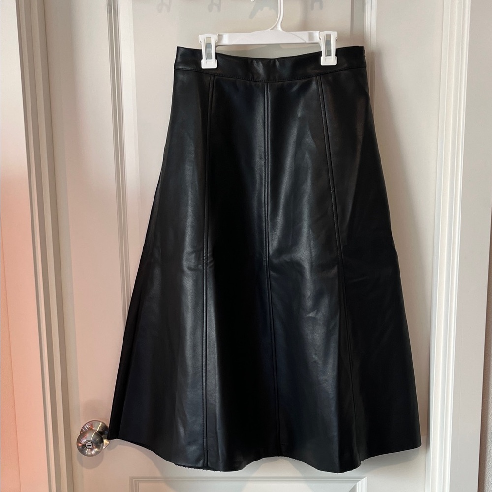 Fashion Nova Black Faux Leather A-Line Midi Skirt